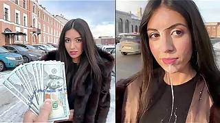 Beauty walks with cum on her face in public, for a generous reward from a stranger - Cumwalk