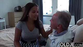 Amateur wife with big natural tits has sex with white seta grandpa with big cock